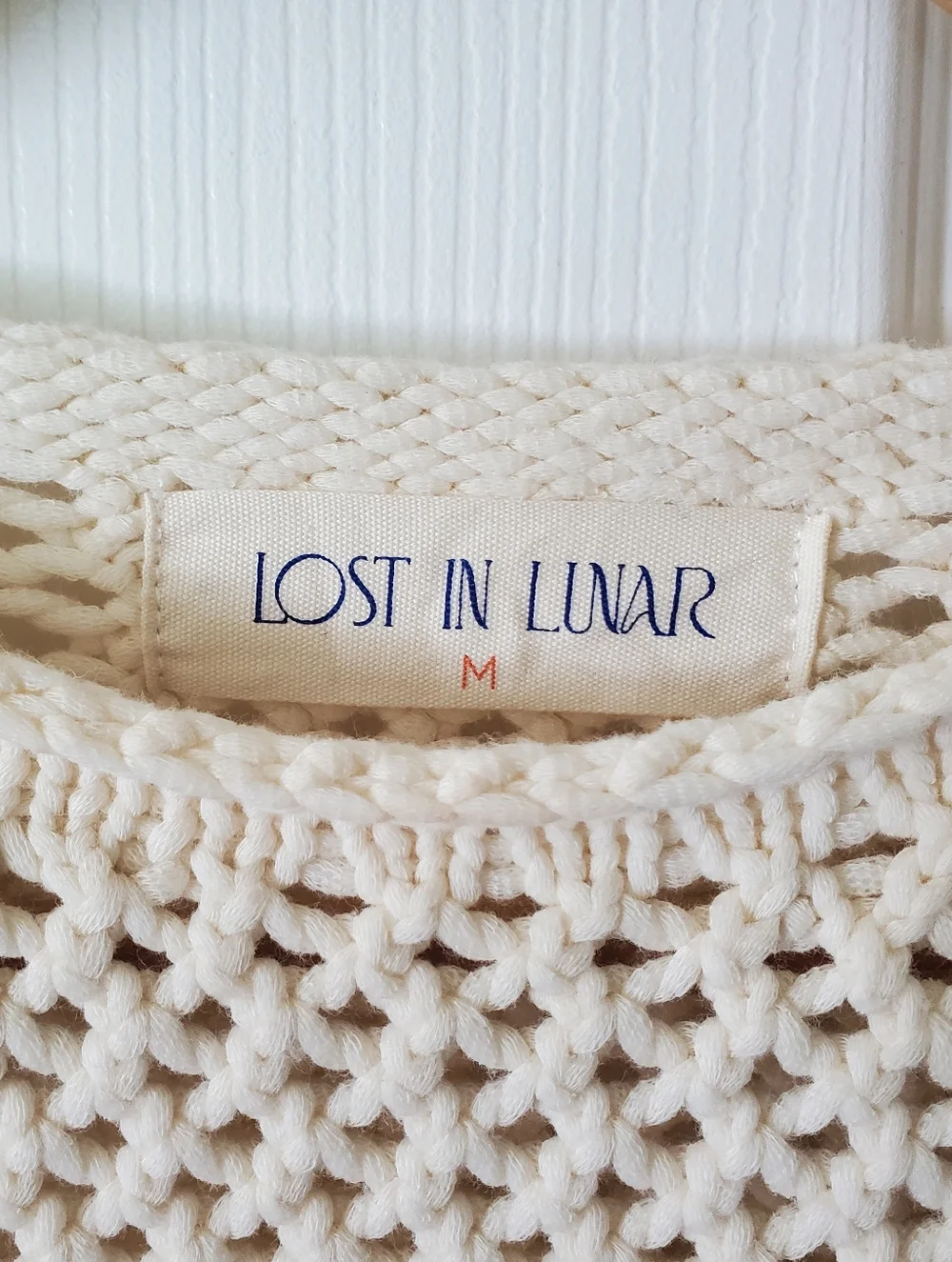 Lost In Lunar M Cream Knit Flower Sweater, Cottagecore, Grandma Core - Picture 3 of 7